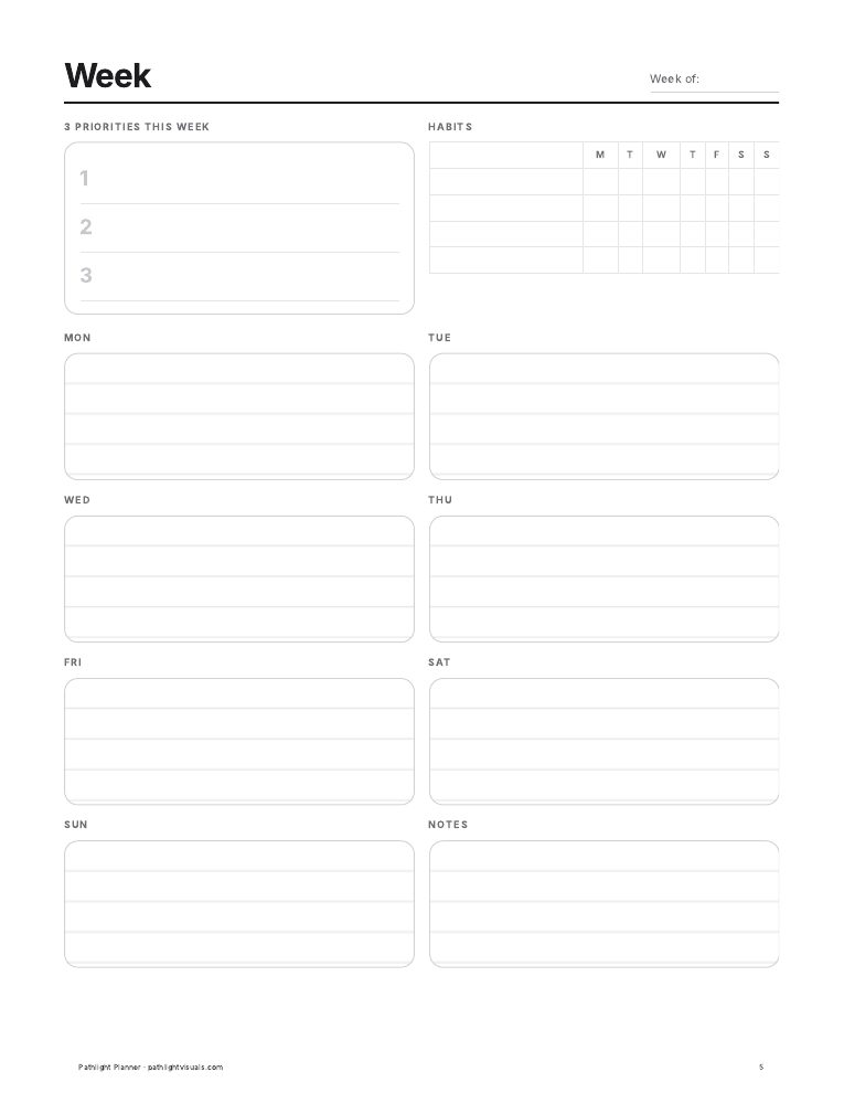 Preview of the weekly planner page